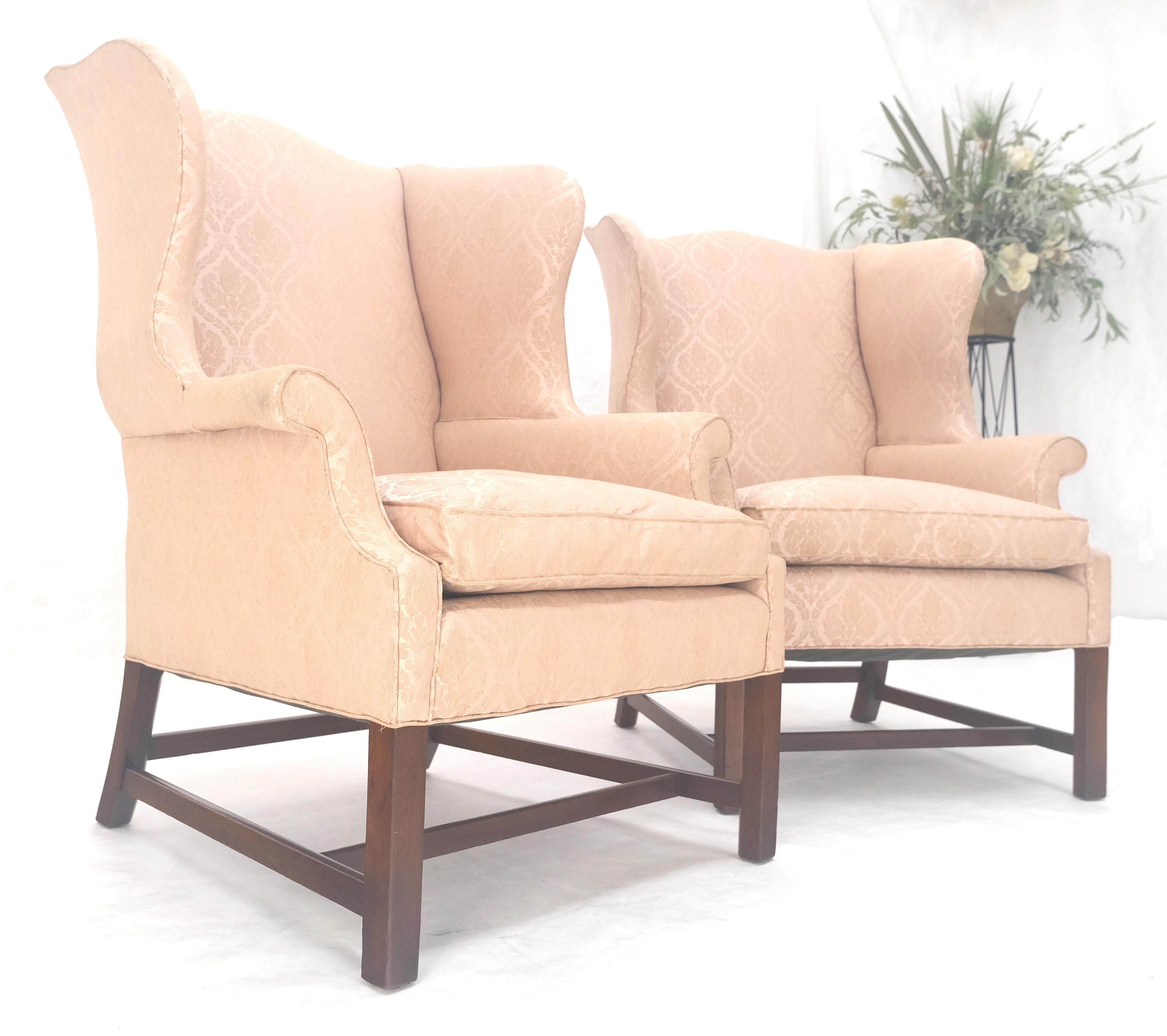 Mahogany Pair of Kittinger Style Tall Wingback Chairs Mint Frames as is Upholstery For Sale