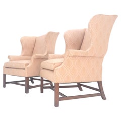 Pair of Kittinger Style Tall Wingback Chairs Mint Frames as is Upholstery