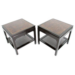 Pair of Kittinger Tables with Faux Tortoise Leather Tops