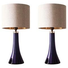 Pair of Klein blue Mid Century Table Lamps by Swedish Hyllinge