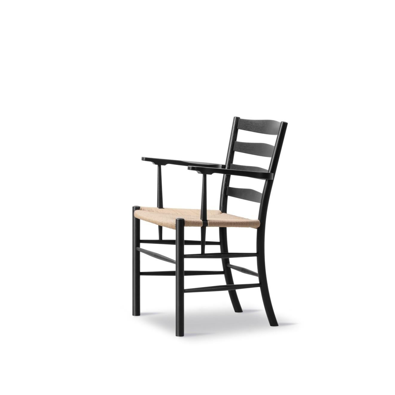 Scandinavian Modern Pair of Klint Armchair in Black Lacquered Oak/Natural Paper Cord by Kaare Klint For Sale