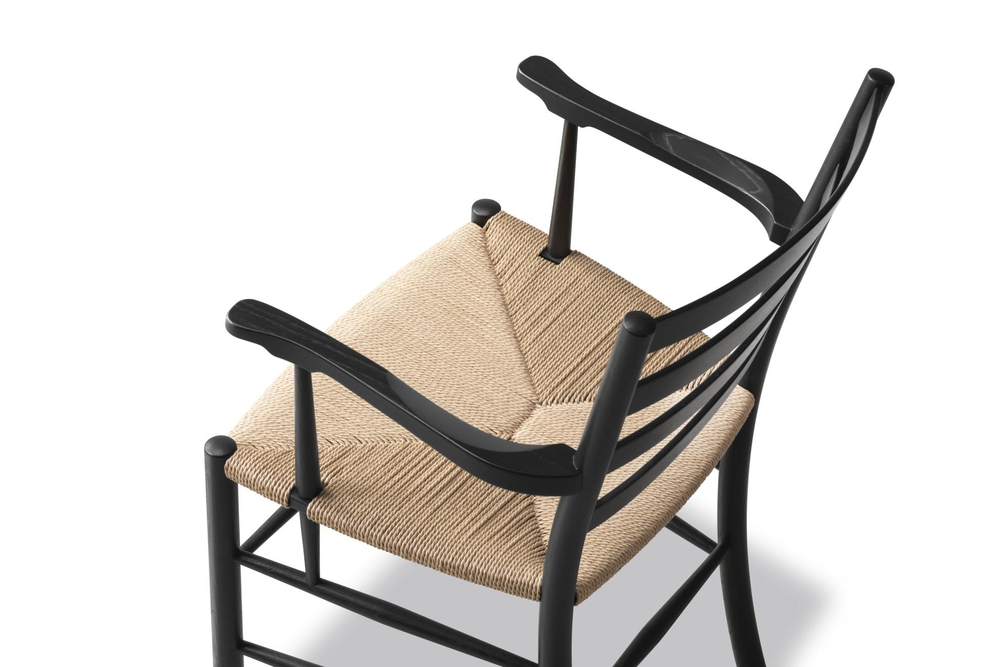 Contemporary Pair of Klint Armchair in Black Lacquered Oak/Natural Paper Cord by Kaare Klint For Sale