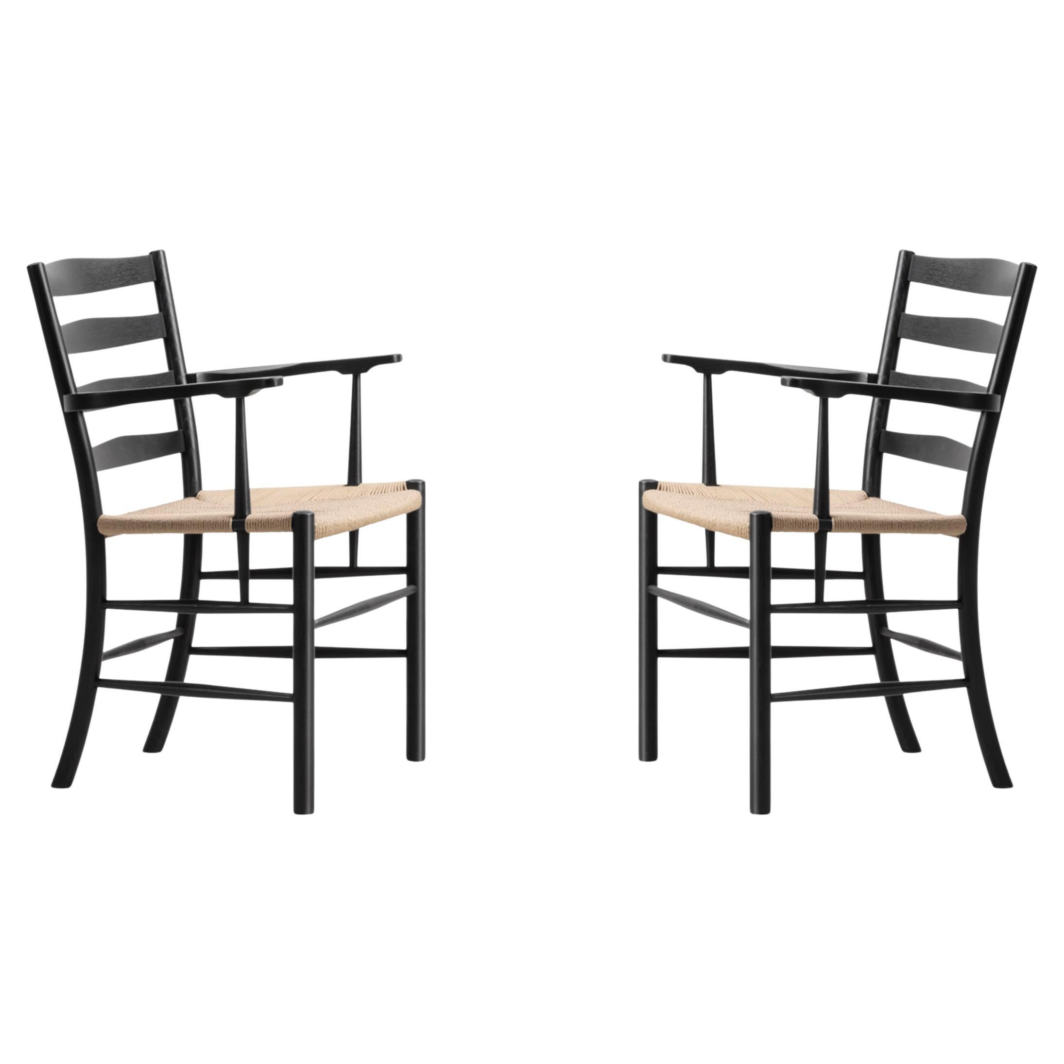 Pair of Klint Armchair in Black Lacquered Oak/Natural Paper Cord by Kaare Klint