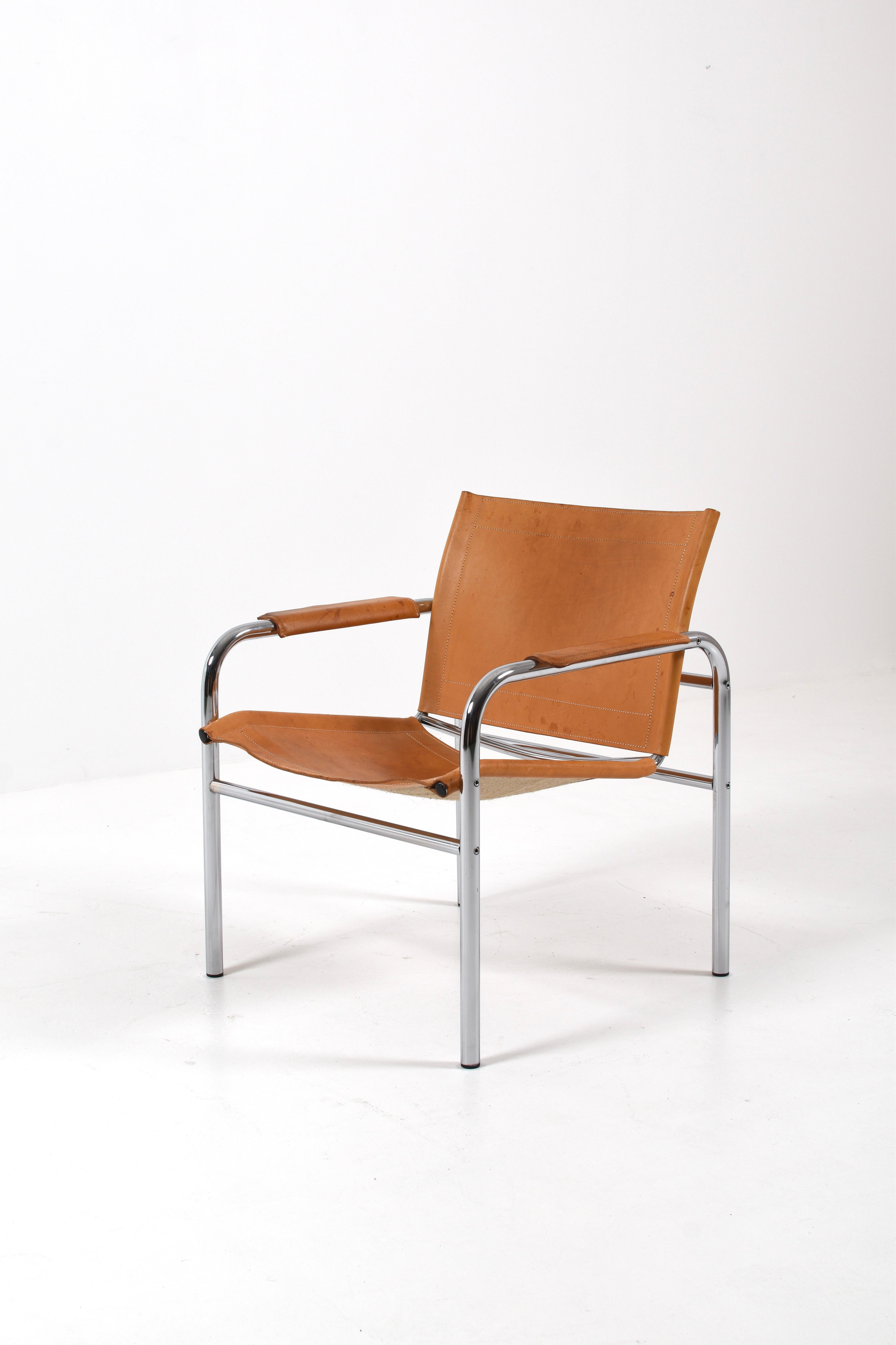 Pair of Klinte Easy Chairs Tord Björklund, Patinated Cognac Leather, Sweden, 80s in vendita 3