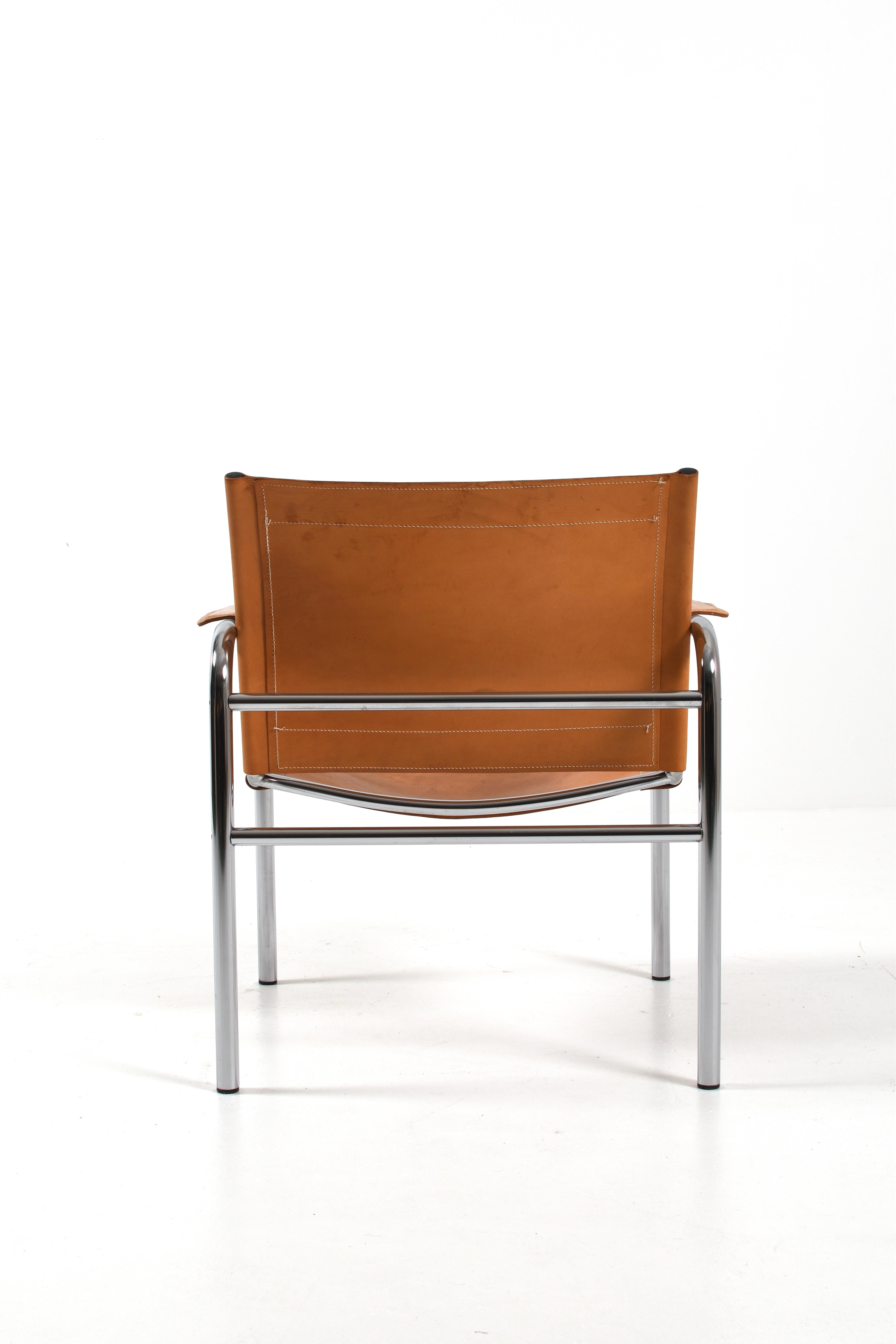 Pair of Klinte Easy Chairs Tord Björklund, Patinated Cognac Leather, Sweden, 80s in vendita 4