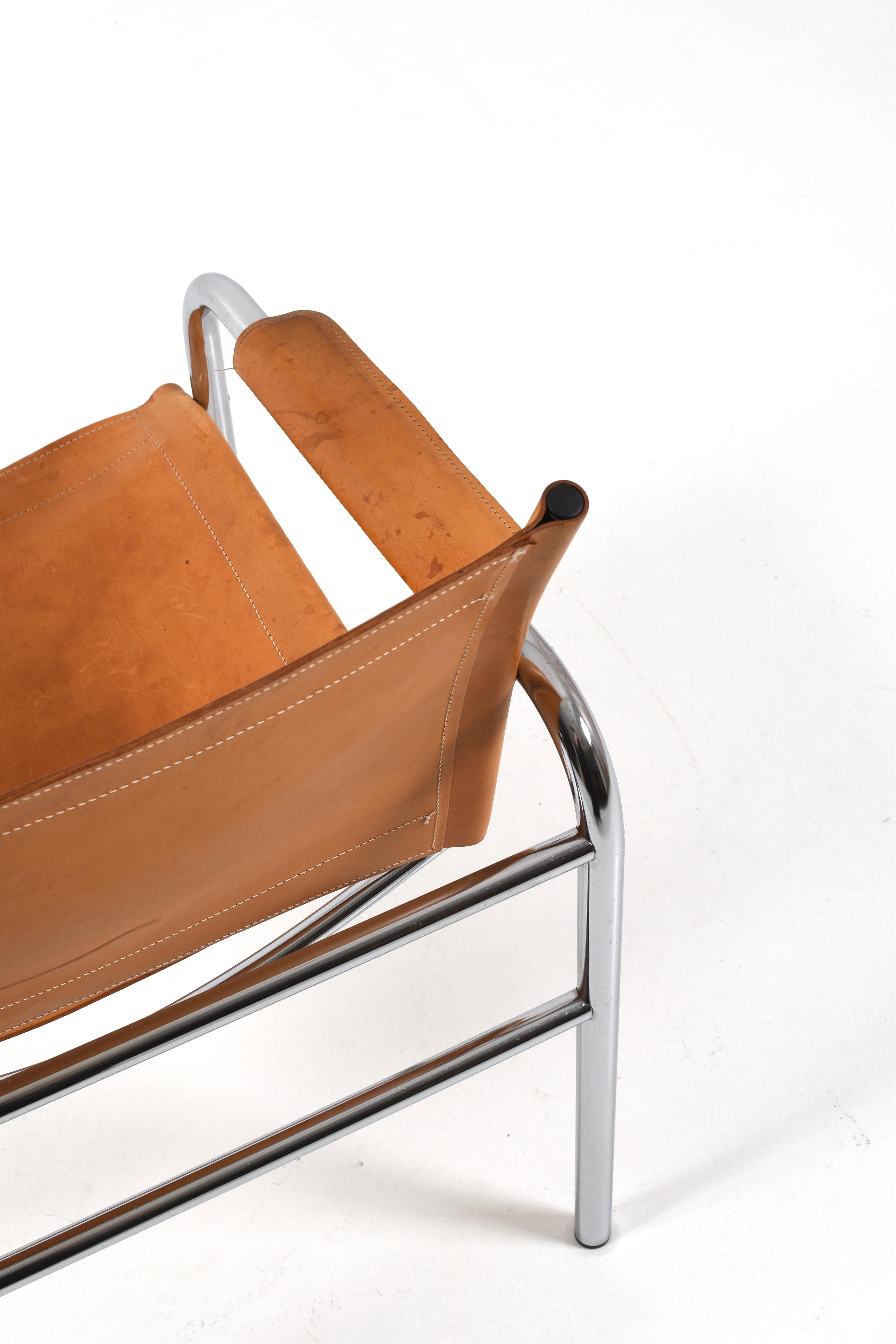 Pair of Klinte Easy Chairs Tord Björklund, Patinated Cognac Leather, Sweden, 80s in vendita 6