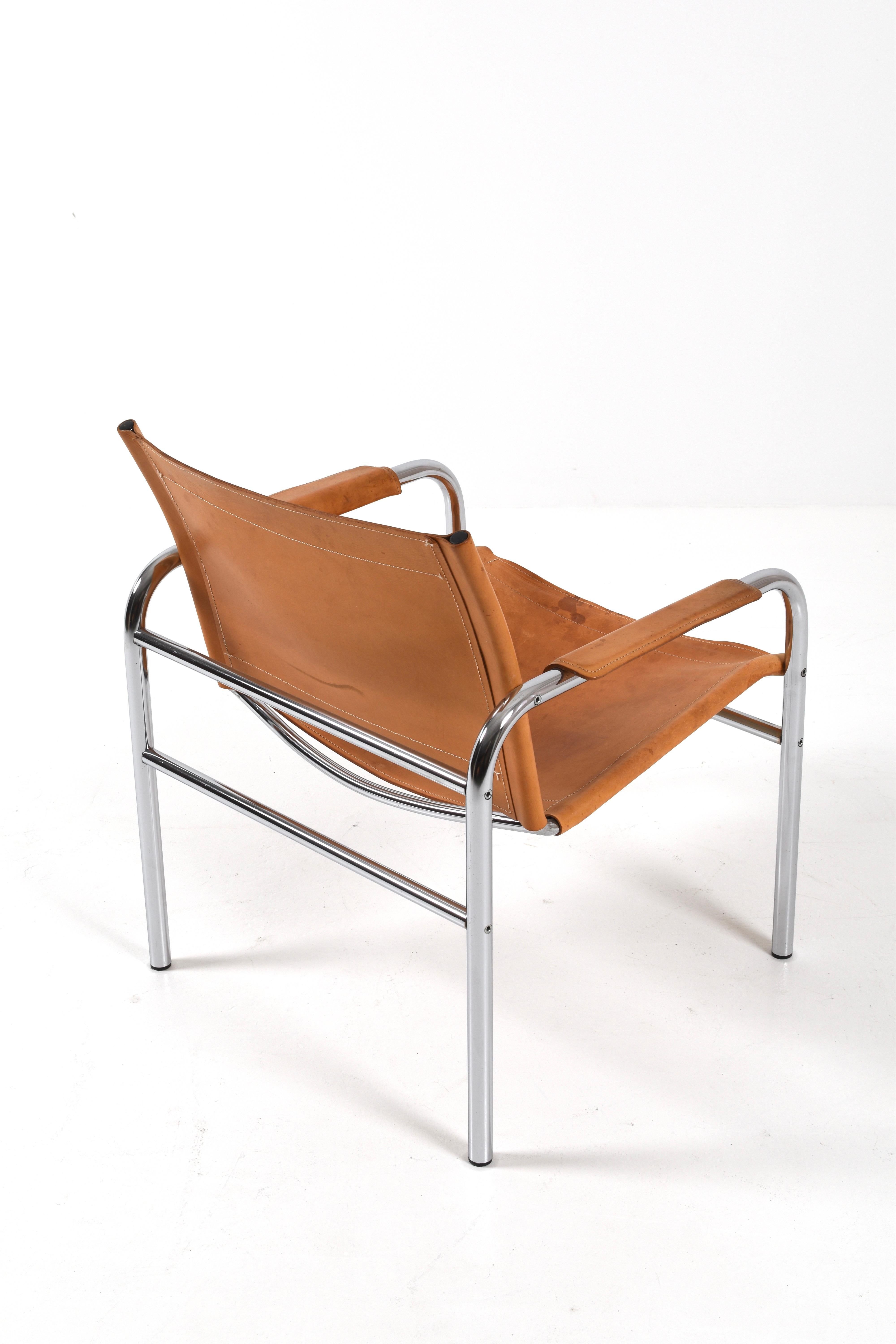 Pair of Klinte Easy Chairs Tord Björklund, Patinated Cognac Leather, Sweden, 80s in vendita 7