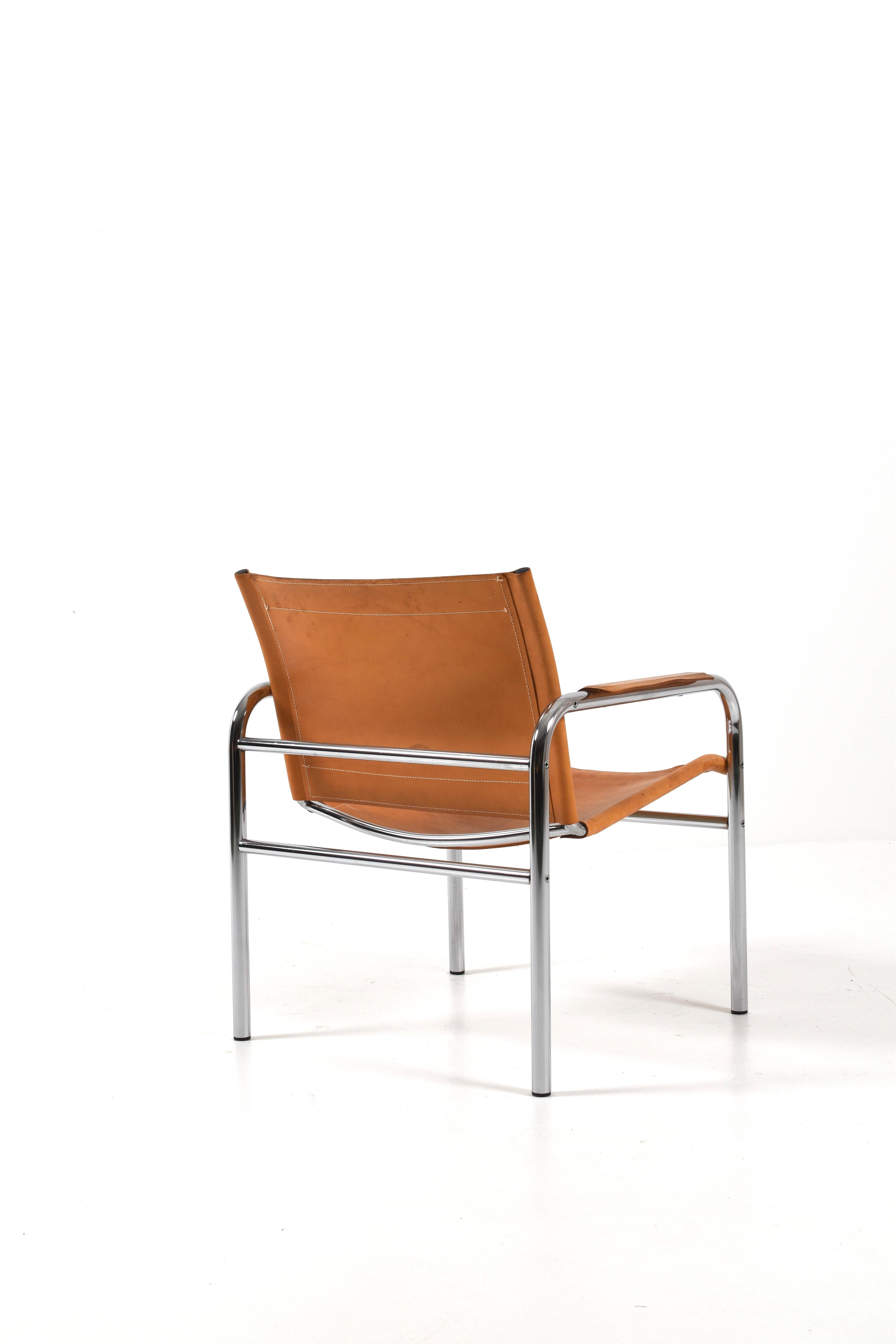 Pair of Klinte Easy Chairs Tord Björklund, Patinated Cognac Leather, Sweden, 80s in vendita 8