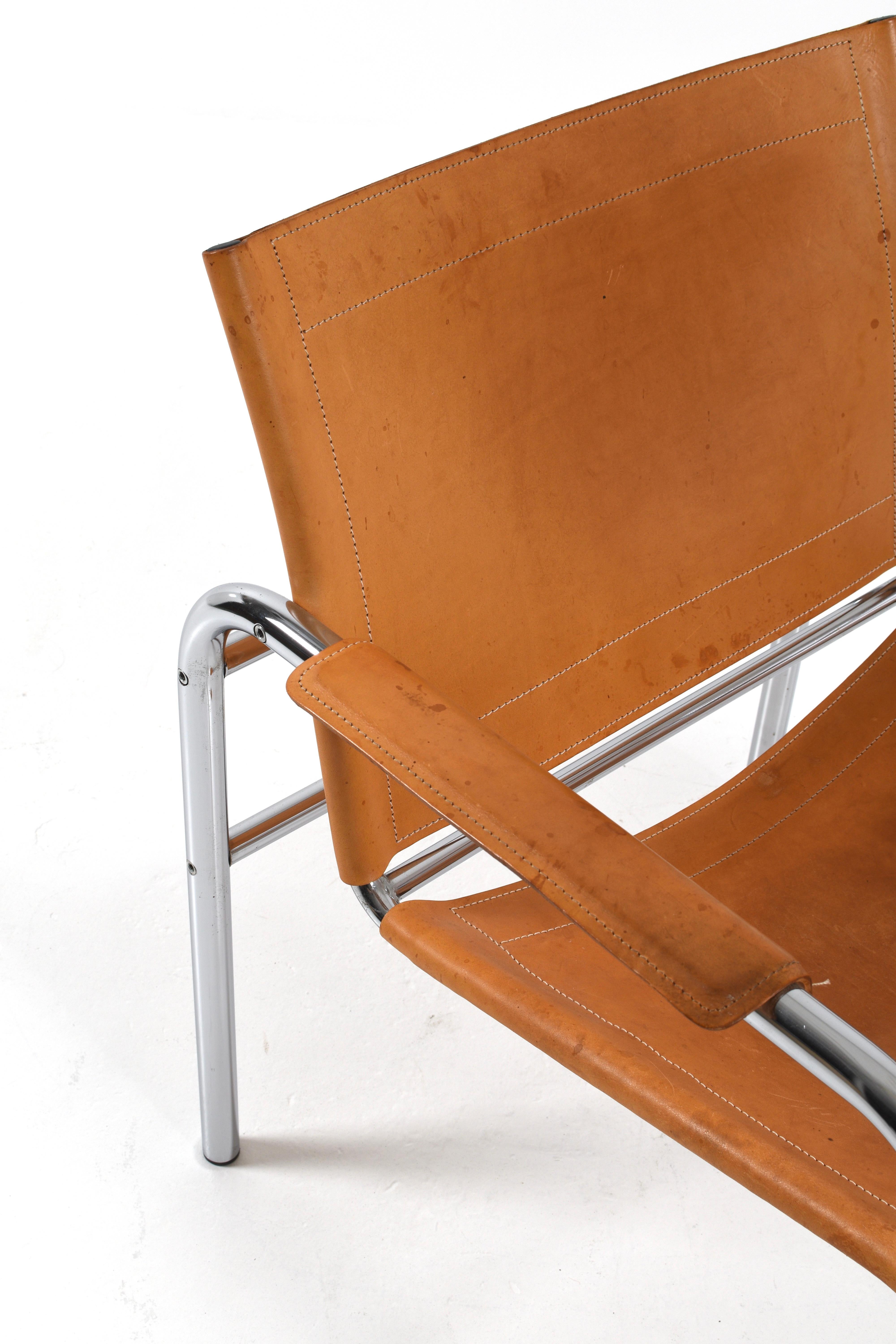 Pair of Klinte Easy Chairs Tord Björklund, Patinated Cognac Leather, Sweden, 80s in vendita 10
