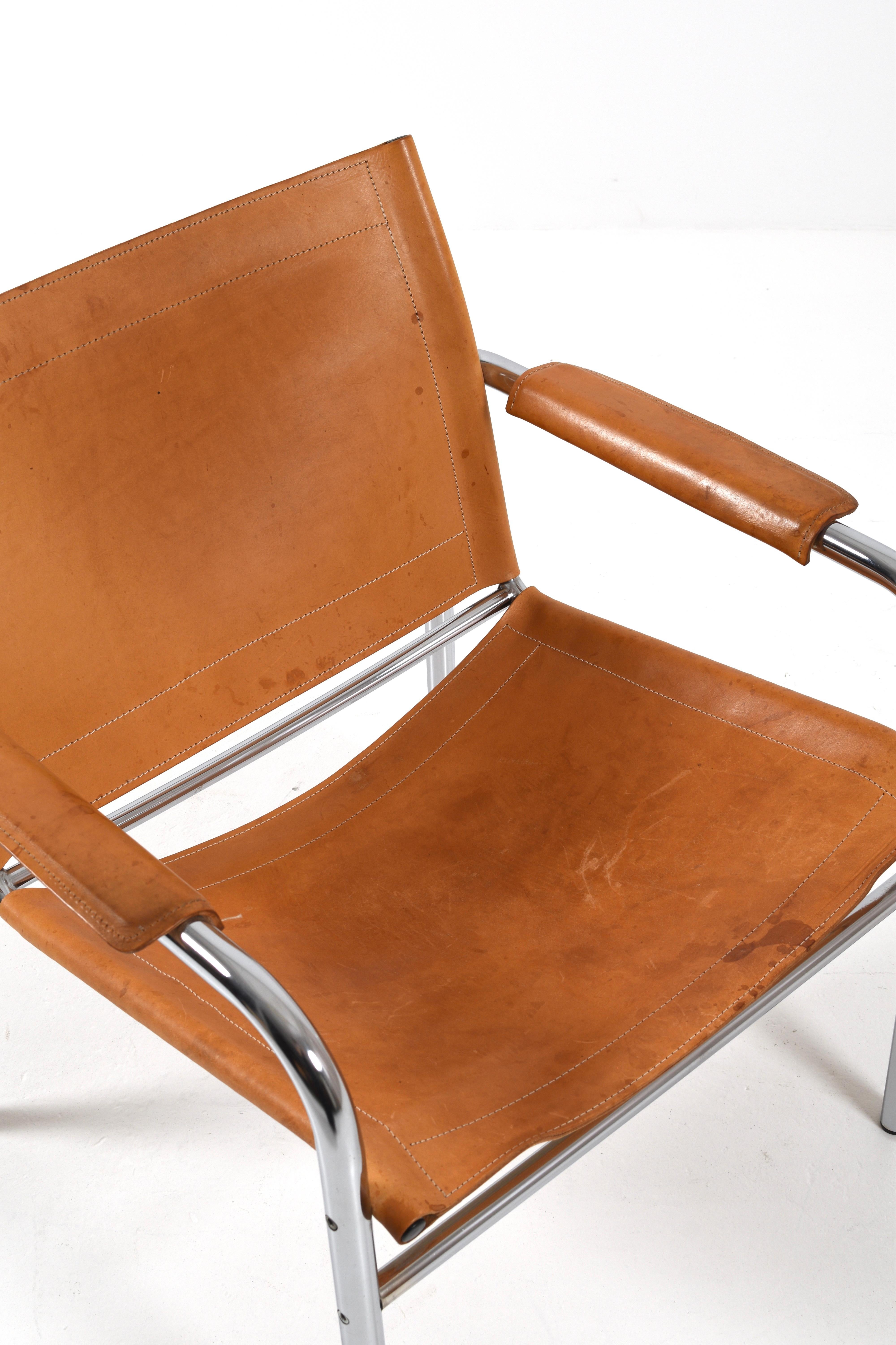 Pair of Klinte Easy Chairs Tord Björklund, Patinated Cognac Leather, Sweden, 80s in vendita 11