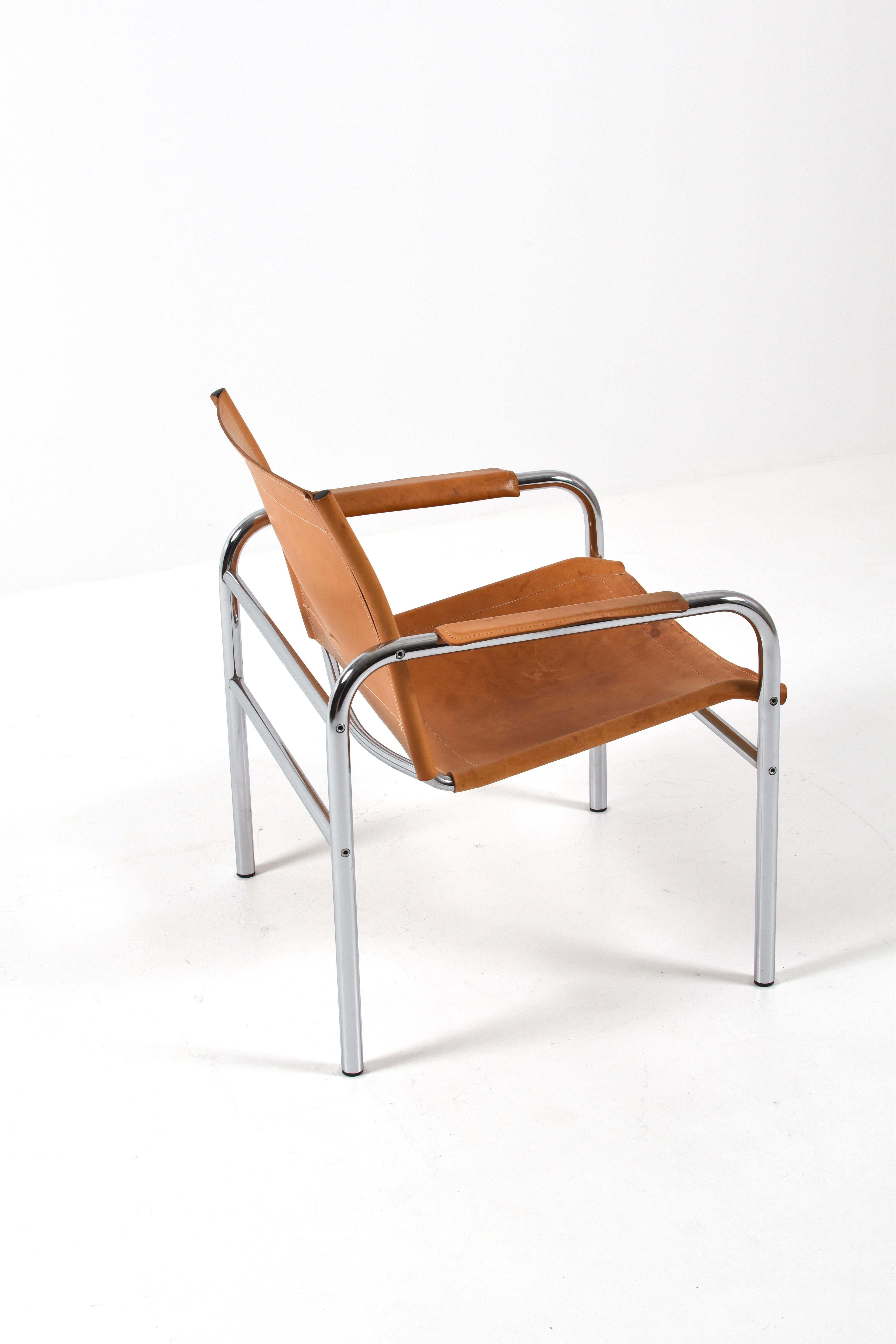 Pair of Klinte Easy Chairs Tord Björklund, Patinated Cognac Leather, Sweden, 80s in vendita 13