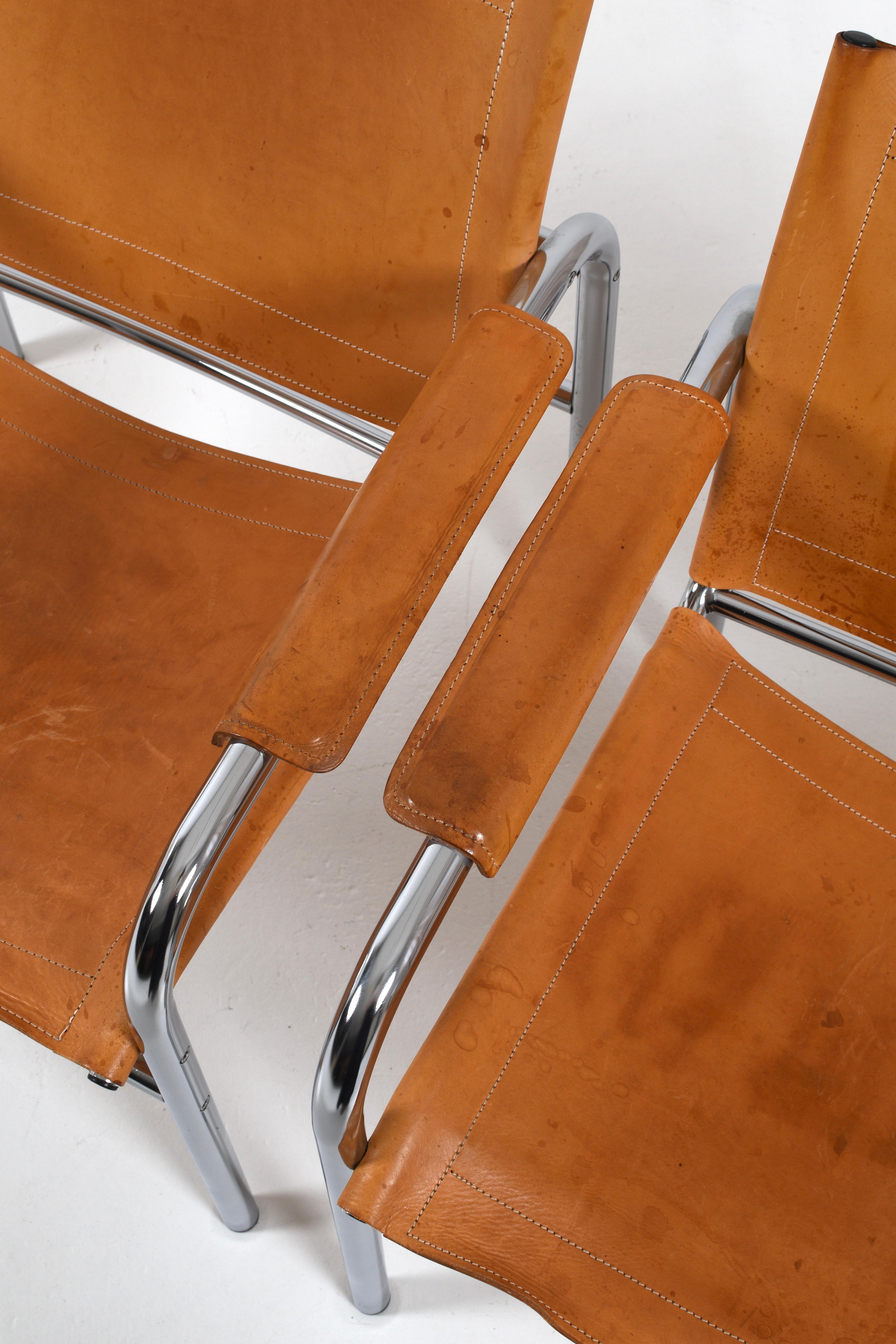 Svedese Pair of Klinte Easy Chairs Tord Björklund, Patinated Cognac Leather, Sweden, 80s in vendita