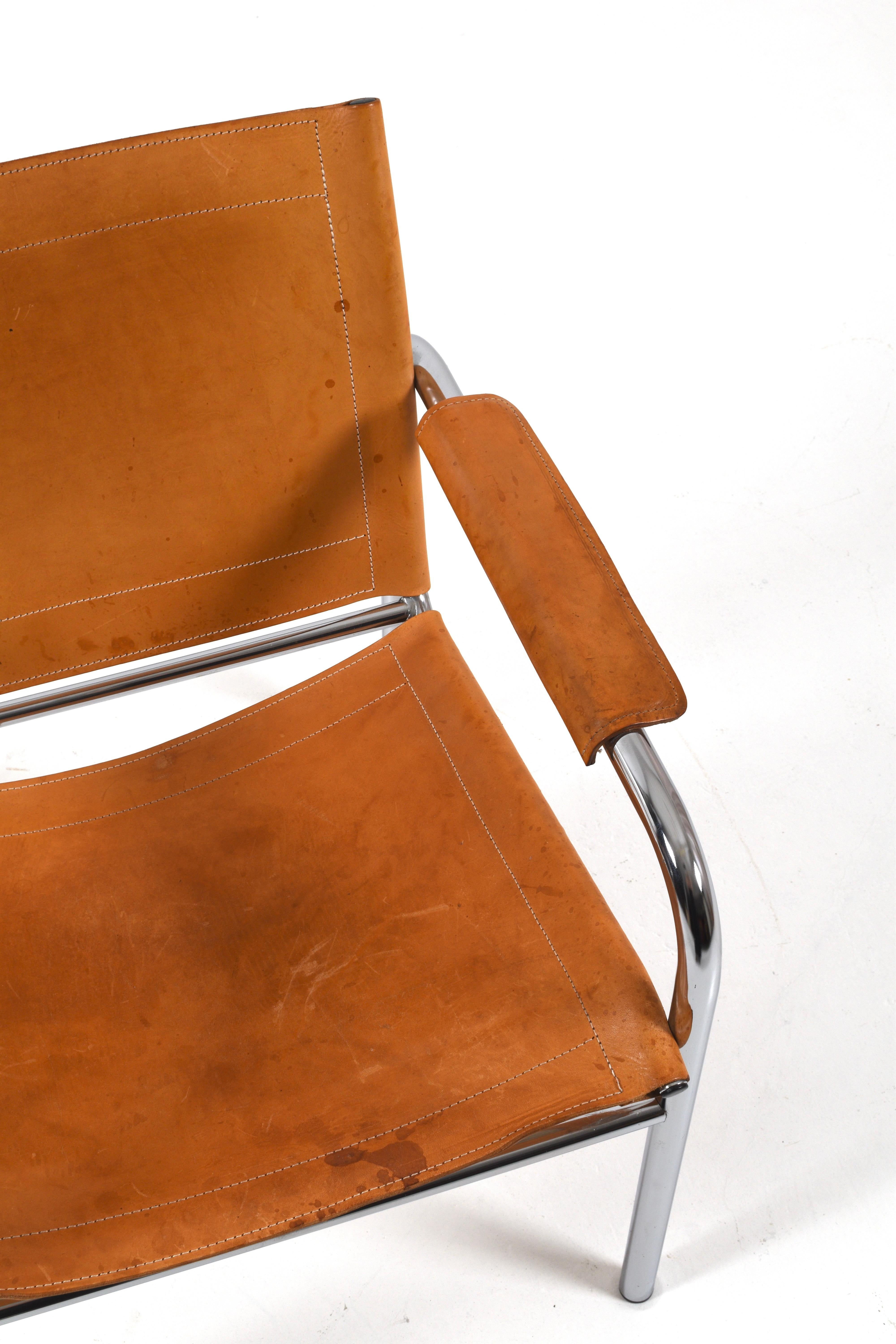Pair of Klinte Easy Chairs Tord Björklund, Patinated Cognac Leather, Sweden, 80s in vendita 1