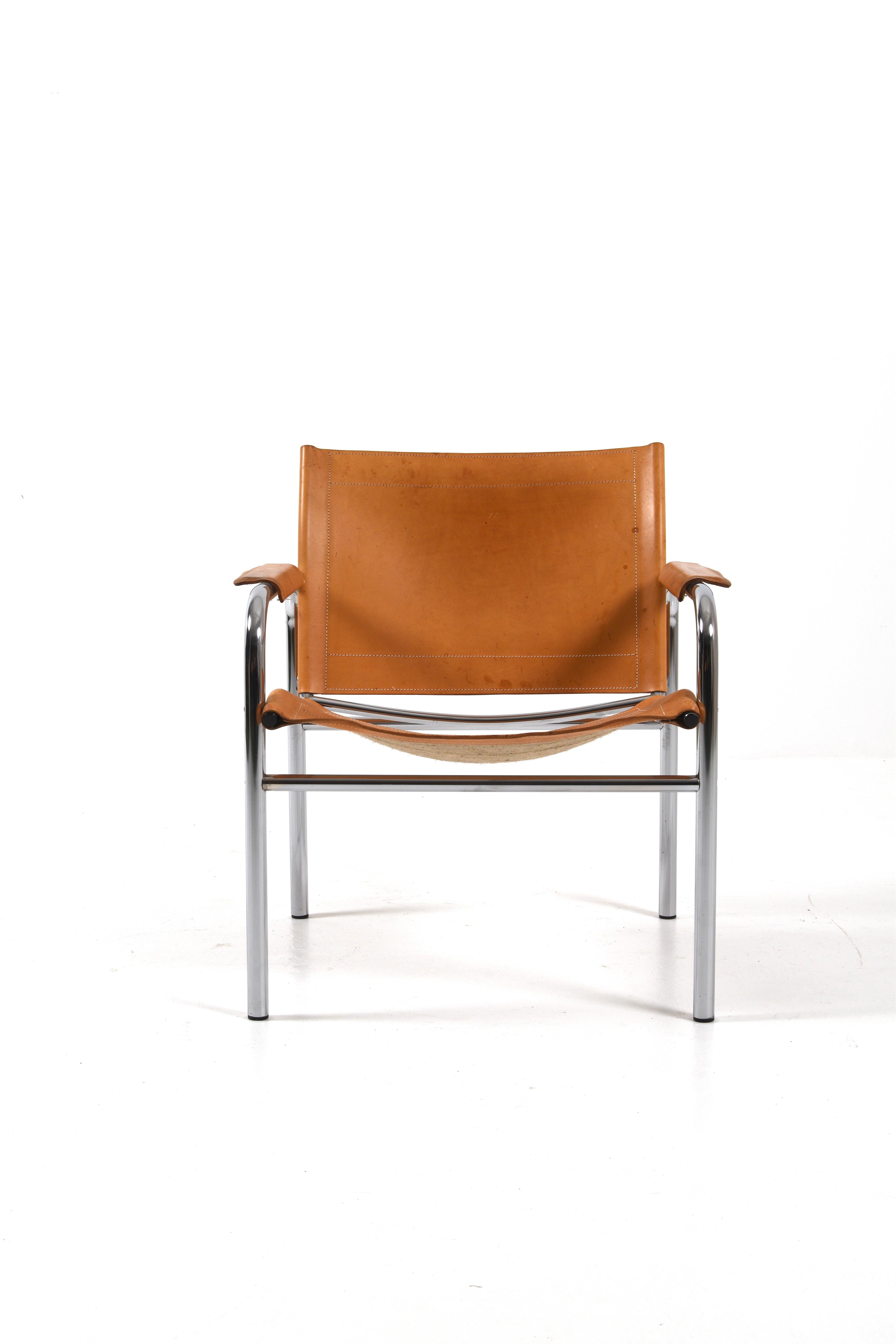 Pair of Klinte Easy Chairs Tord Björklund, Patinated Cognac Leather, Sweden, 80s in vendita 2