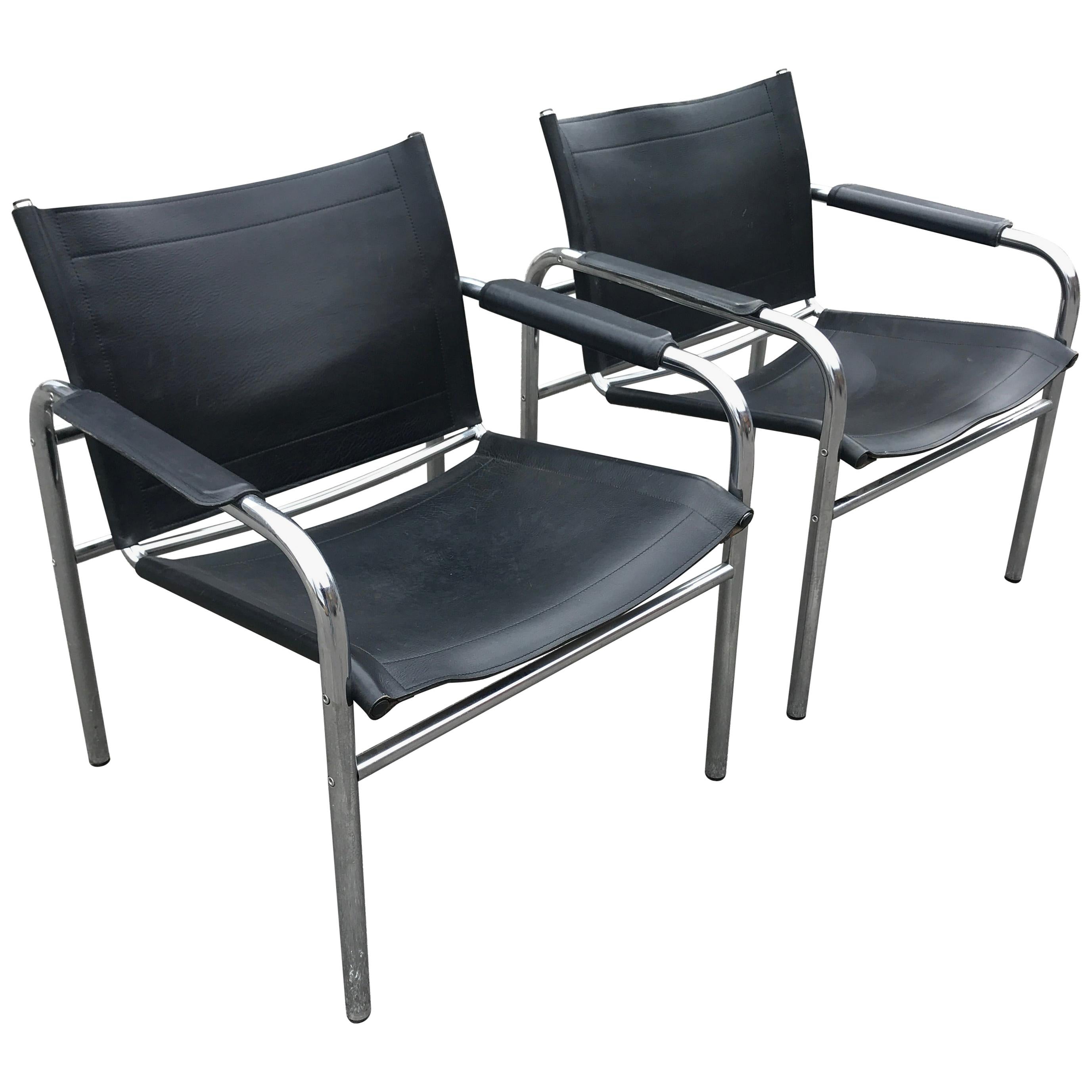 Pair of "Klinte" Leather Easy Chairs by Tord Björklund, 1970s