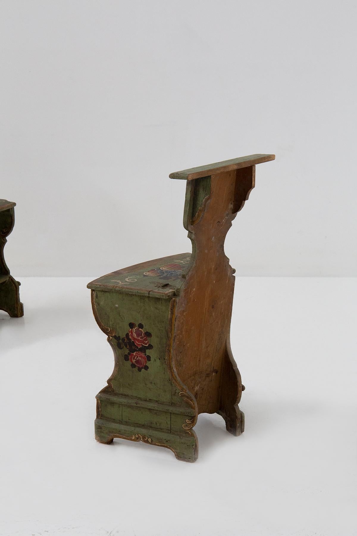 Pair of kneeler chairs in polychrome wood, probably Tirol For Sale 5
