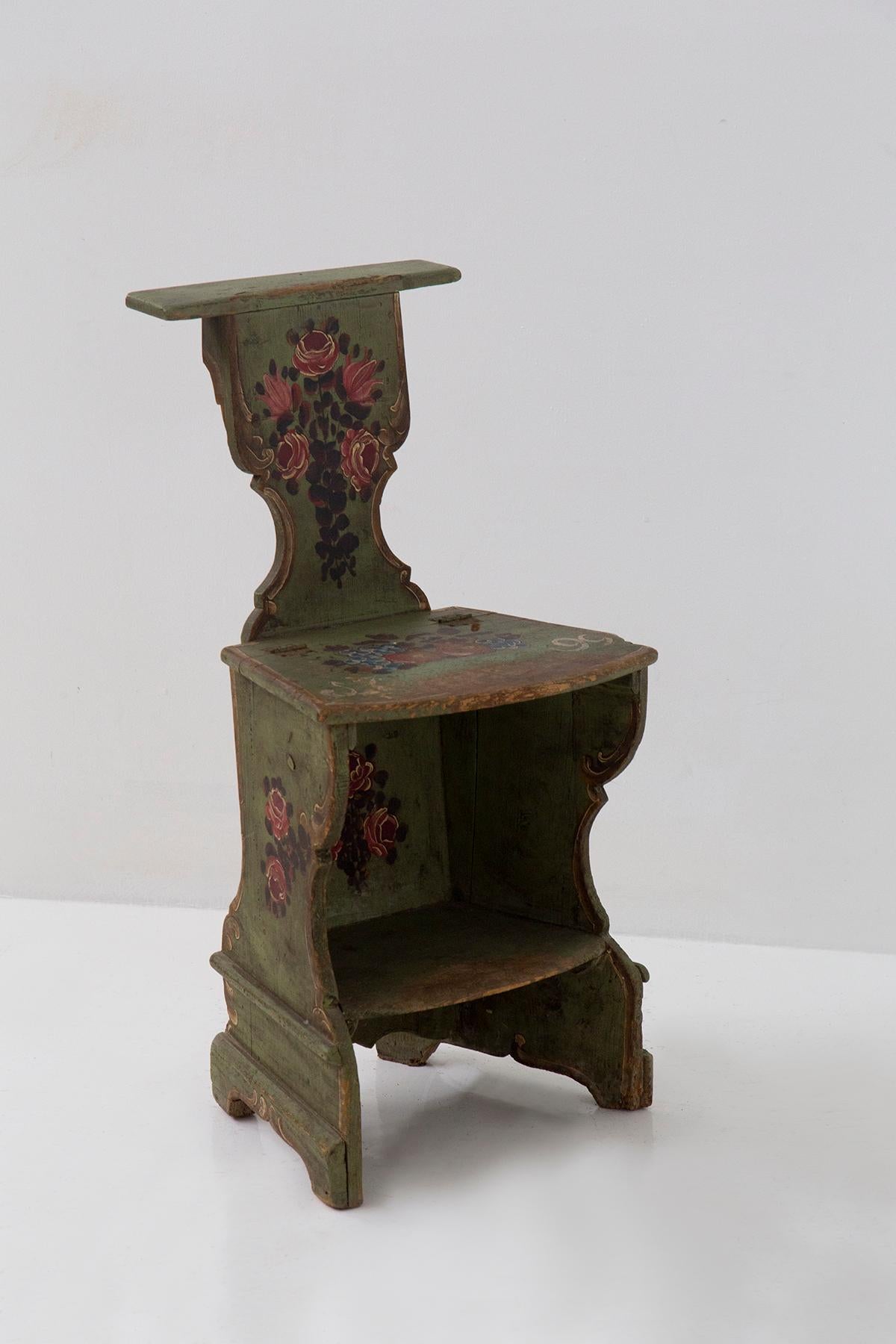 Late 18th Century Pair of kneeler chairs in polychrome wood, probably Tirol For Sale