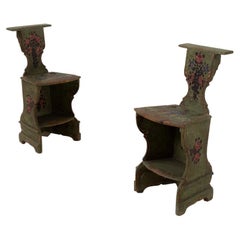 Pair of kneeler chairs in polychrome wood, probably Tirol