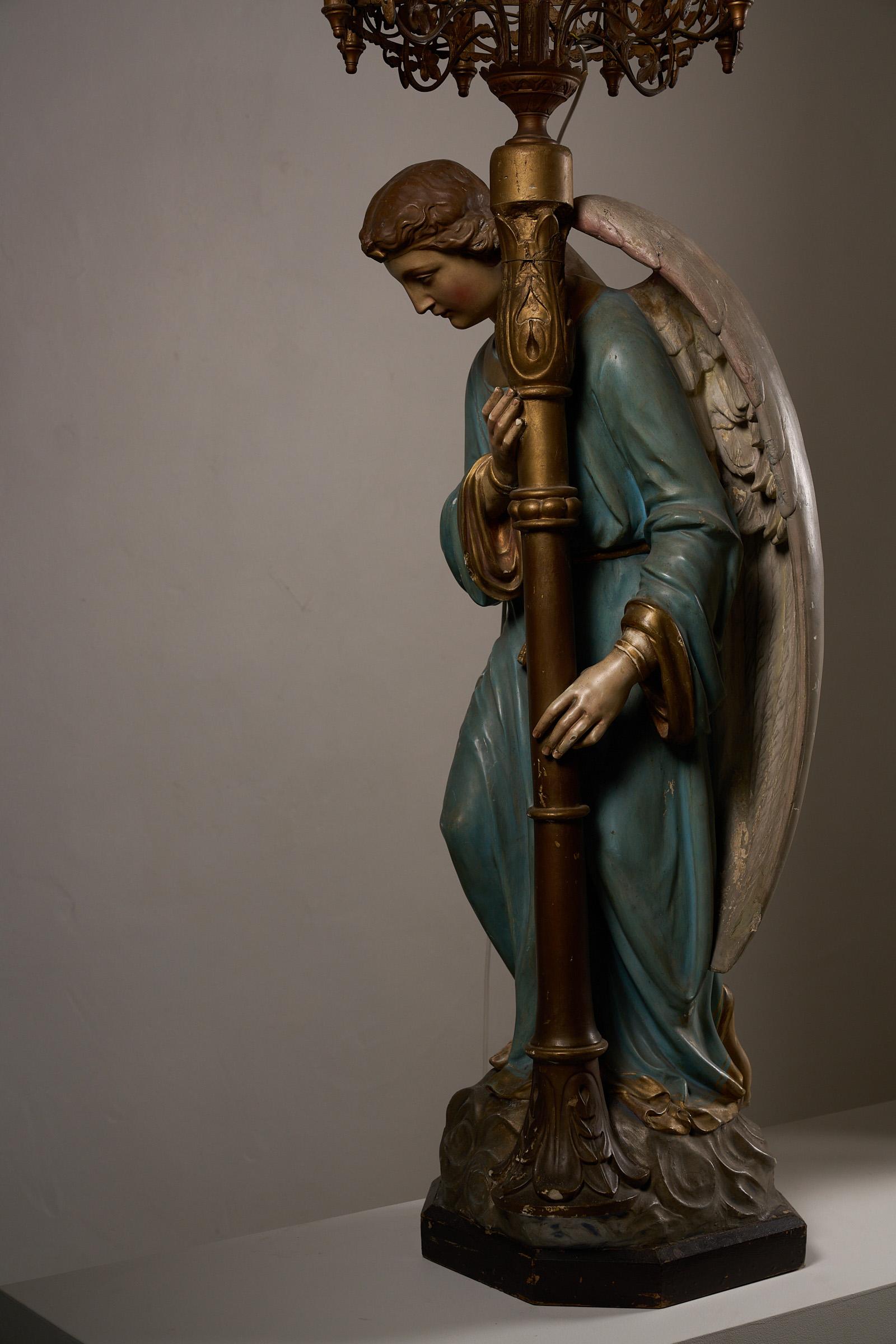 Pair of Kneeling Angel Candle Holders with Chandeliers - 19th Century For Sale 4