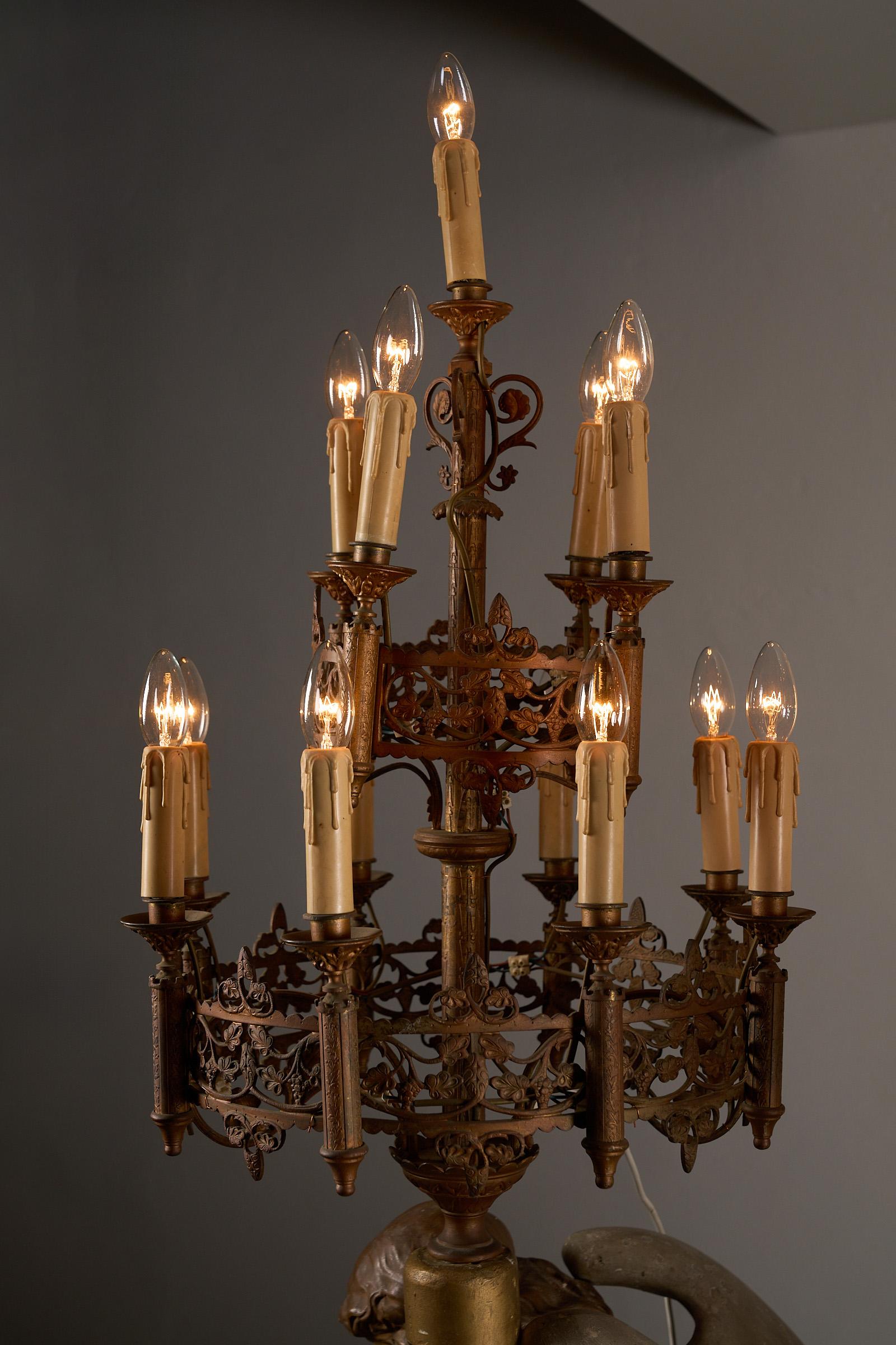 Pair of Kneeling Angel Candle Holders with Chandeliers - 19th Century For Sale 6