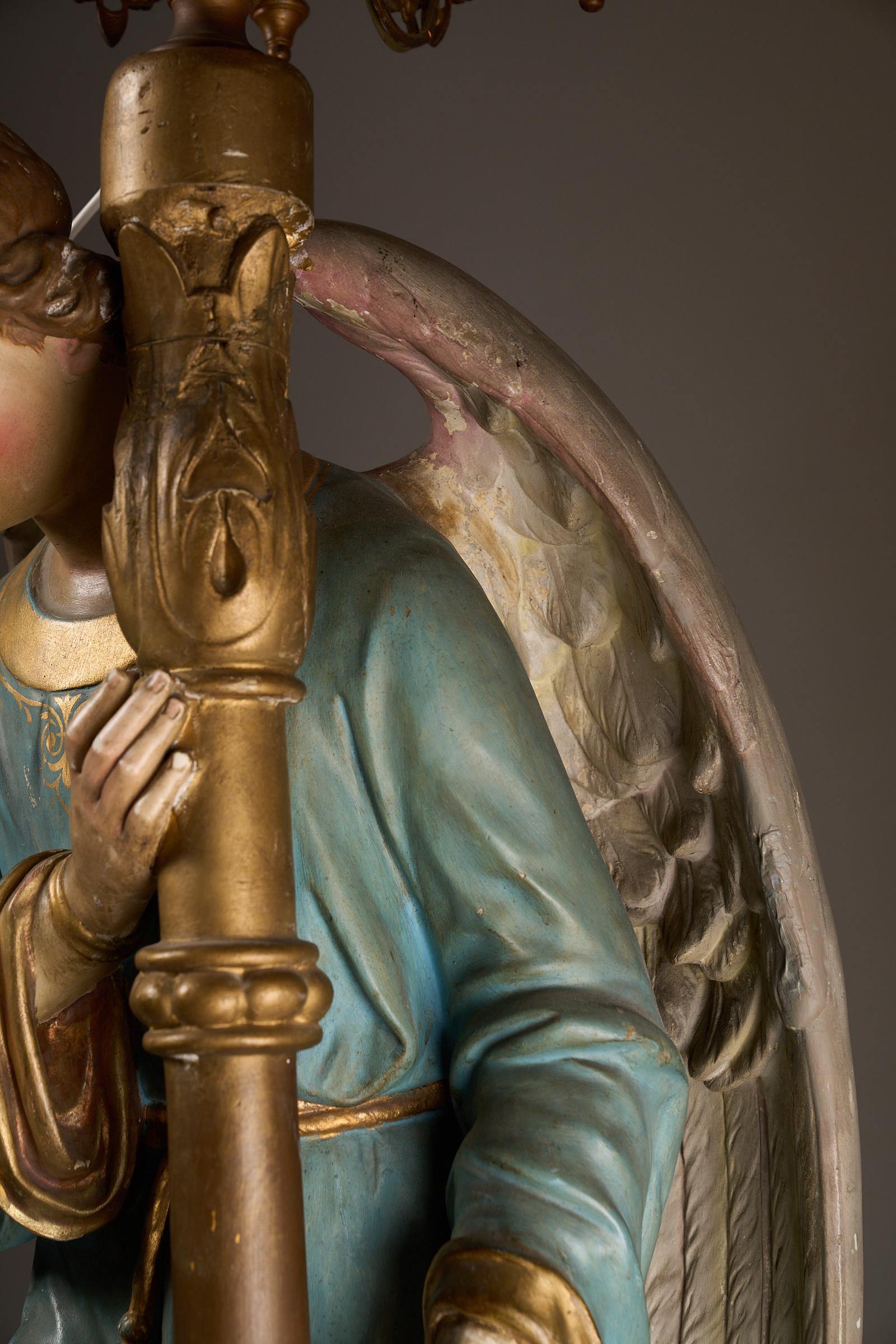 Pair of Kneeling Angel Candle Holders with Chandeliers - 19th Century For Sale 11