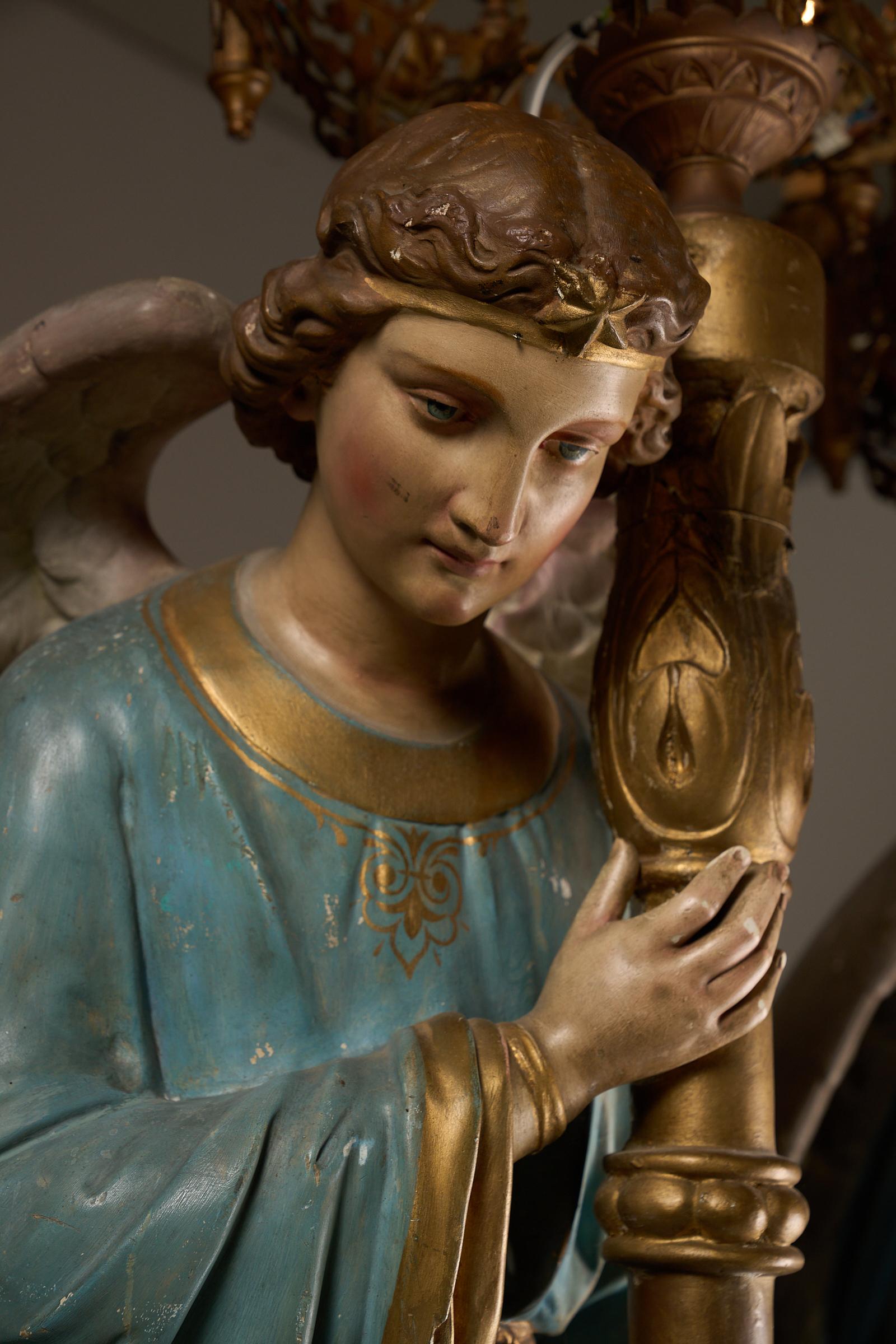 Pair of Kneeling Angel Candle Holders with Chandeliers - 19th Century For Sale 13