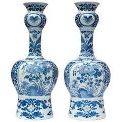 Pair of Knobbel Vases in Blue and White Dutch Delftware