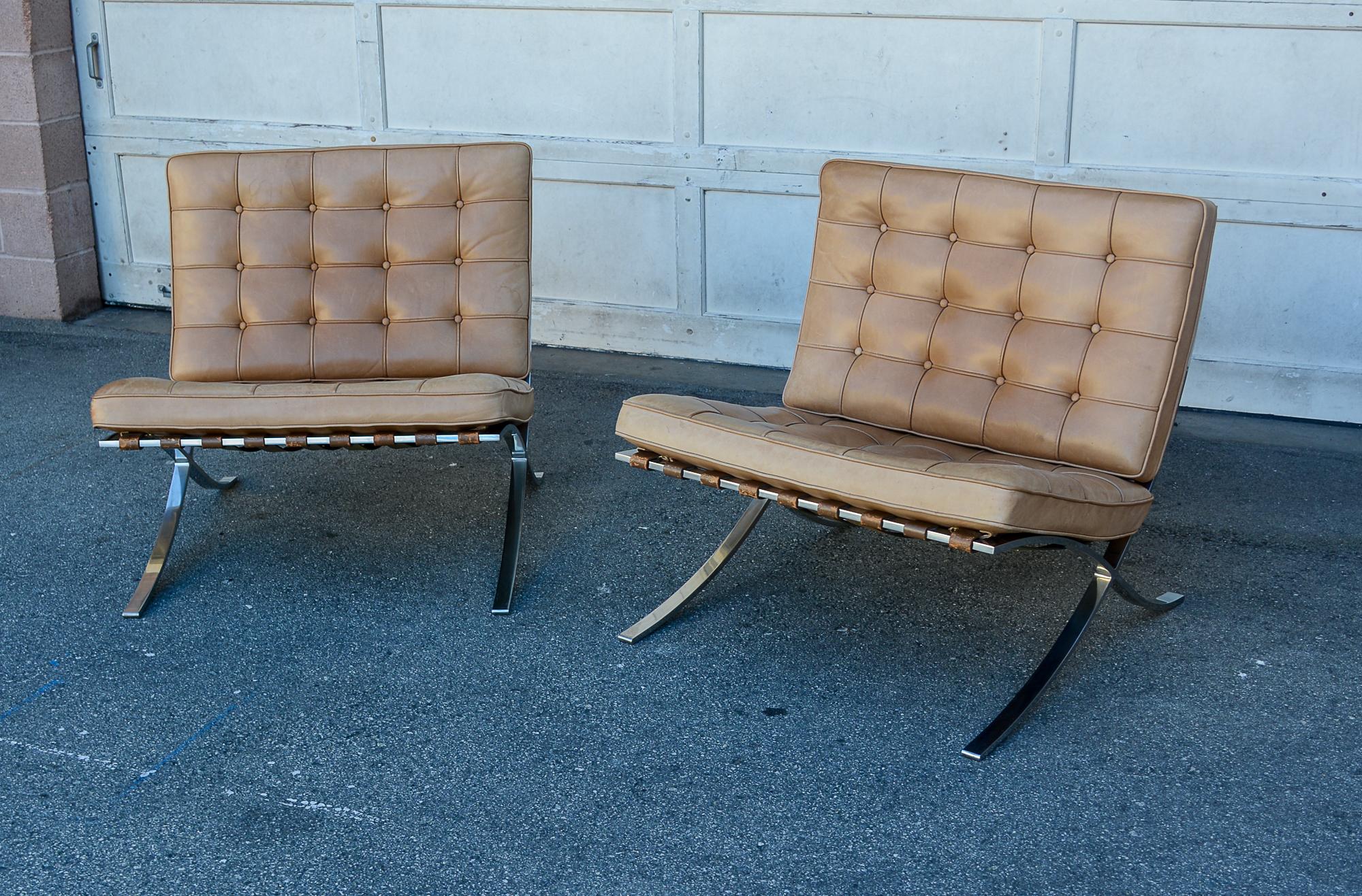 International Style Pair of Knoll Barcelona Chairs by Mies Van Der Rohe For Sale