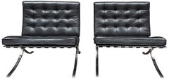 Pair of knoll Barcelona Chairs Stainless Steel with ottoman