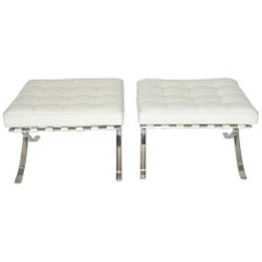 Pair of Knoll Barcelona Stools Ottomans in White Sabrina Leather, circa 1997