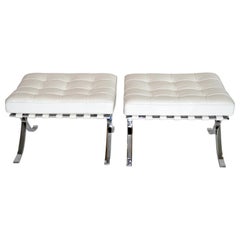 Pair of Knoll Barcelona Stools Ottomans in White Sabrina Leather, circa 2000s