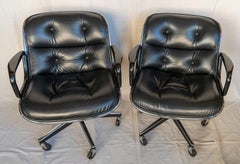 Pair of Knoll Black Leather Pollock Executive Arm Chairs
