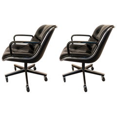 Pair of Knoll Black Leather Pollock Executive Arm Chairs