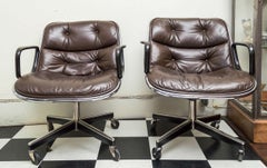 Pair of Knoll Black Leather Pollock Executive Armchairs