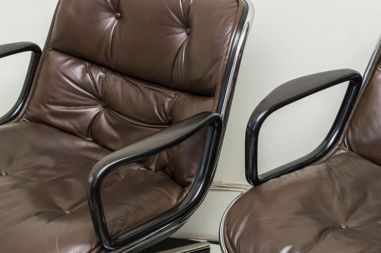American Pair of Knoll Black Leather Pollock Executive Armchairs