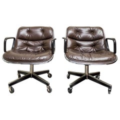 Pair of Knoll Black Leather Pollock Executive Armchairs