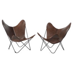 Pair of Knoll Butterfly Chairs in Cognac Leather