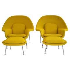 Pair of Knoll Eero Saarinen Womb Chairs and Ottomans Mid Century