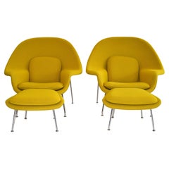 Pair of Knoll Eero Saarinen Womb Chairs and Ottomans Mid Century