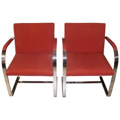 Pair of Knoll Mies van der Rohe Brno Chairs Flat Bar Dated 1980