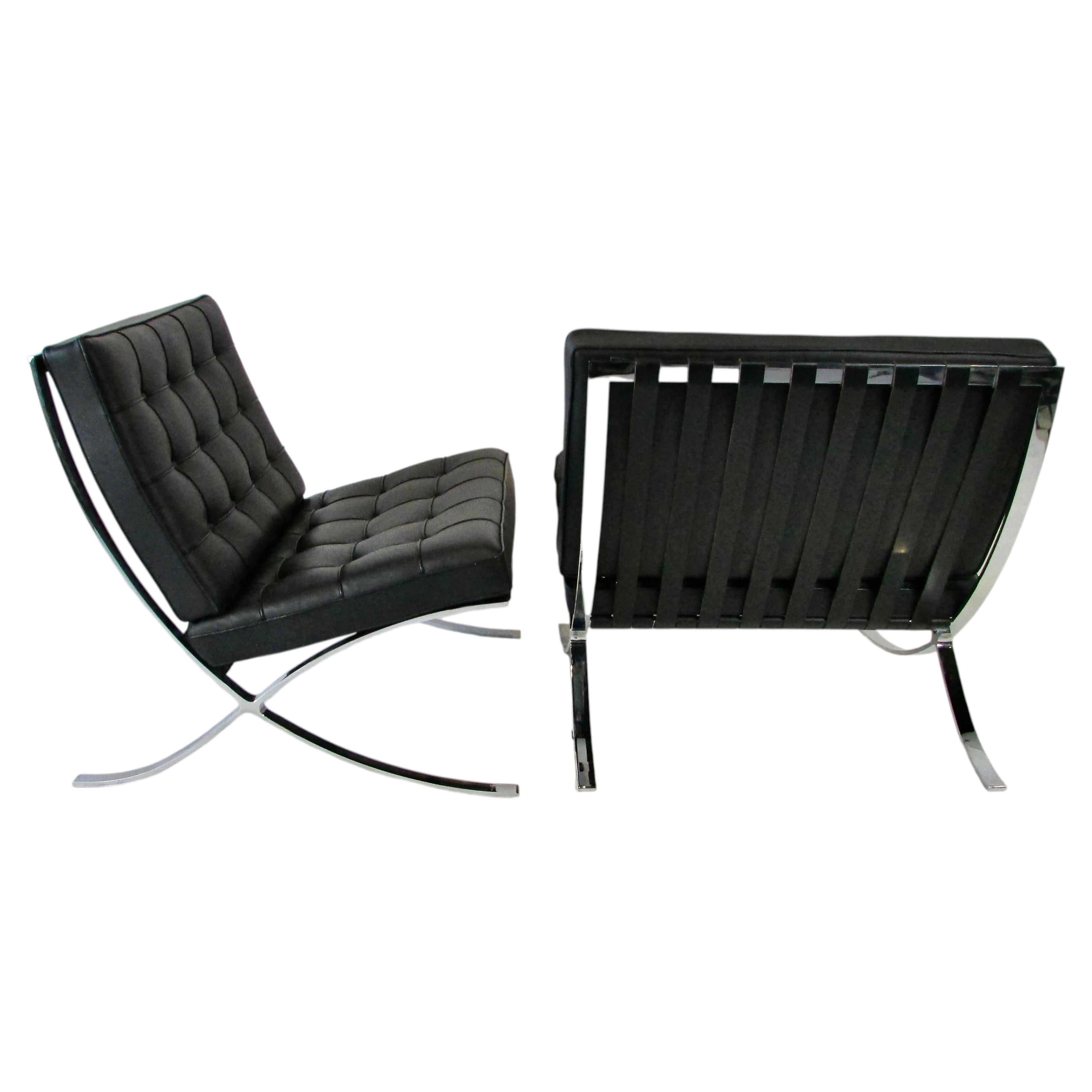 Pair of Knoll Mies van der Rohe leather on chrome Barcelona chairs For Sale