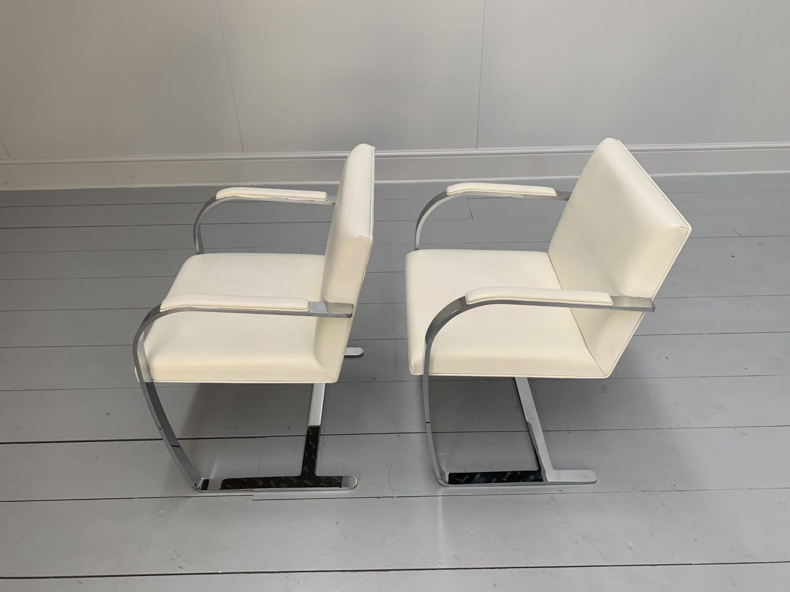 Pair of Knoll Studio “Brno Flat Bar” Armchairs in Chrome & White Leather For Sale 7