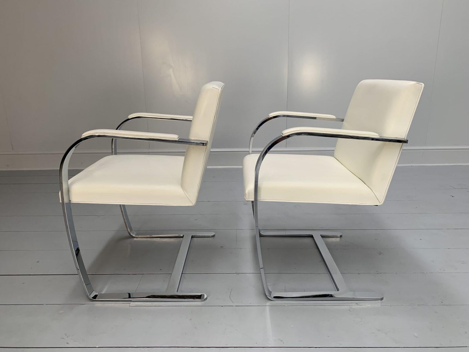 Pair of Knoll Studio “Brno Flat Bar” Armchairs in Chrome & White Leather For Sale 1