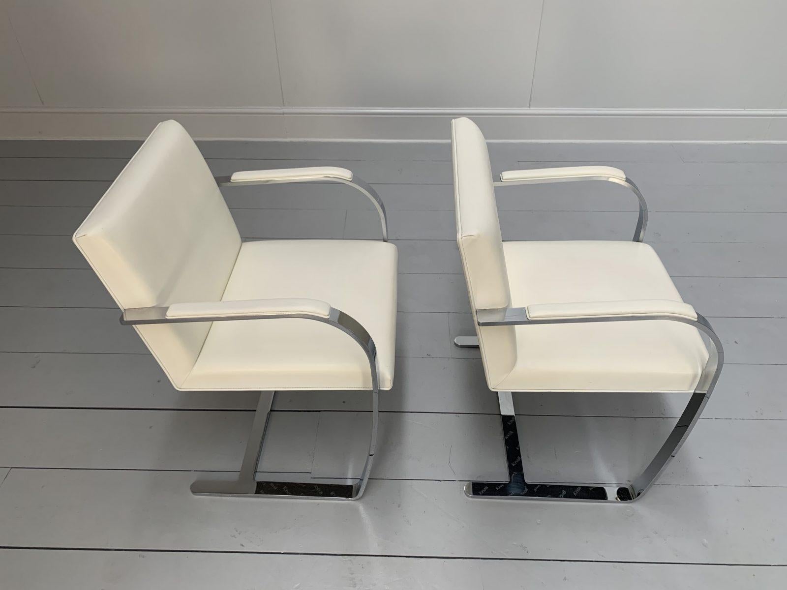 Pair of Knoll Studio “Brno Flat Bar” Armchairs in Chrome & White Leather For Sale 5