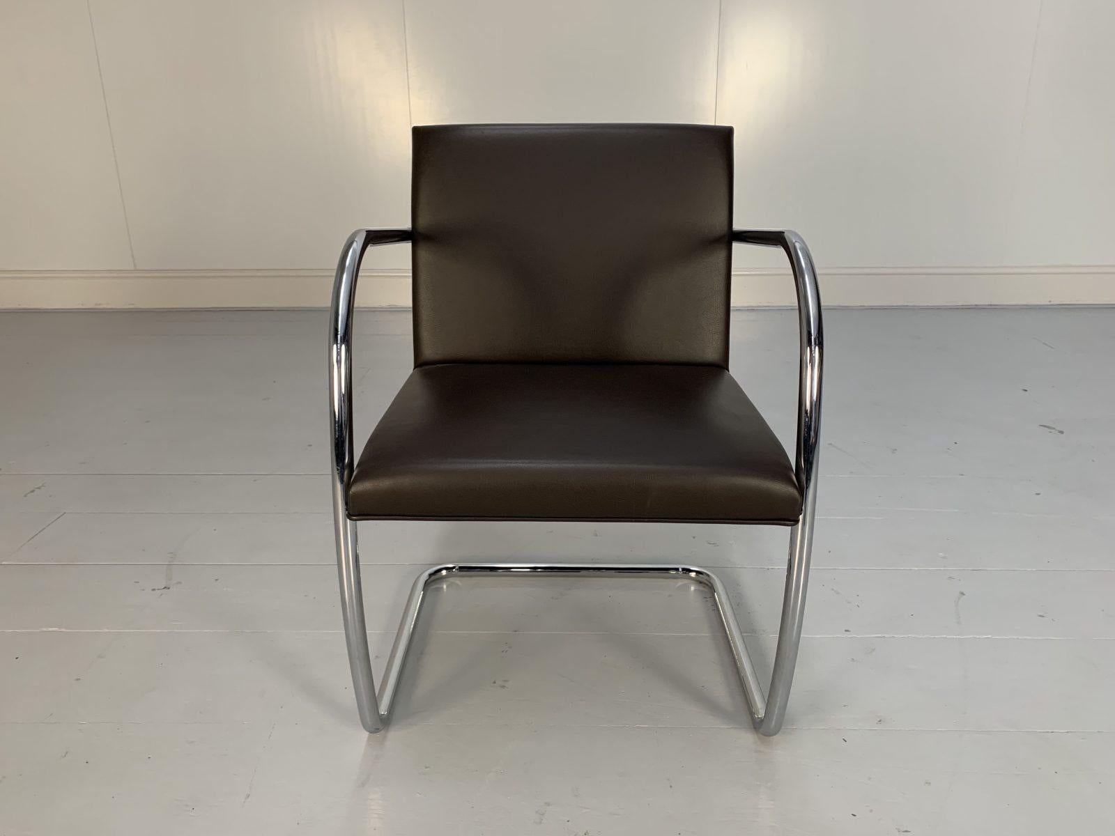 Pair of Knoll Studio “Brno Tubular” Lounge Chair Armchairs in Dark Brown Leather In Good Condition For Sale In Barrowford, GB
