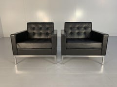 Pair of Knoll Studio “Florence Knoll” Lounge Armchairs In Black “Volo” Leather