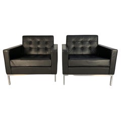 Pair of Knoll Studio “Florence Knoll” Lounge Armchairs In Black “Volo” Leather
