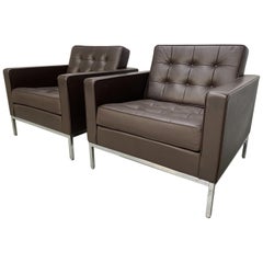 Pair of Knoll Studio “Florence Knoll” Lounge Chairs in “Sabrina” Brown Leather