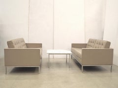 Pair of Knoll Studio Relax Sofa by Florence Knoll Beige Sand Leather