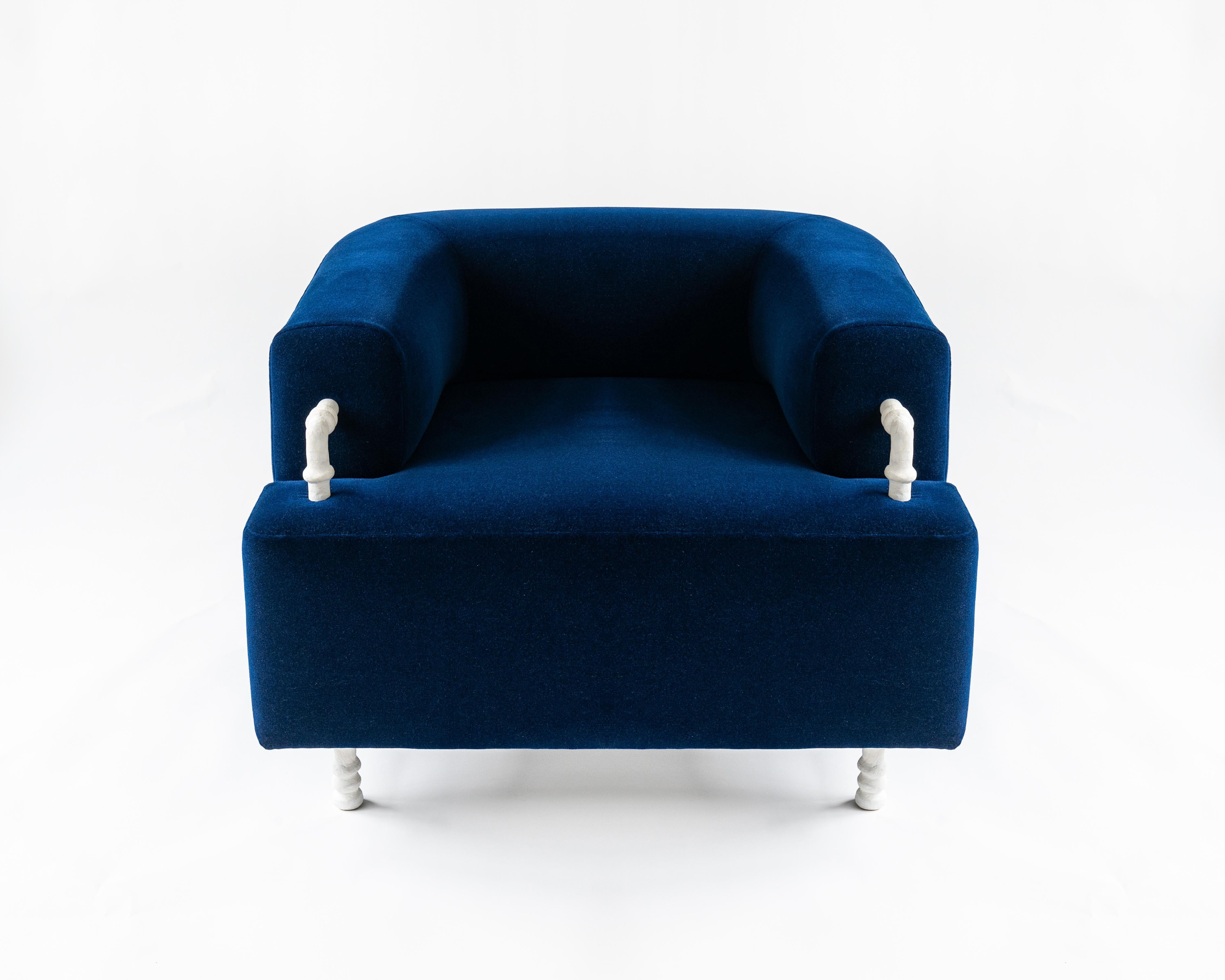 ***INSTOCK FLOOR MODEL***
ARMCHAIR NO. 2 - Pair
Materials: Knoll Mohair Plush Textile, Hand carved steel in plaster
J.M. Szymanski
d. 2020

Our signature hand carved steel elements add an edge to the softness of the mohair fabric. Available in